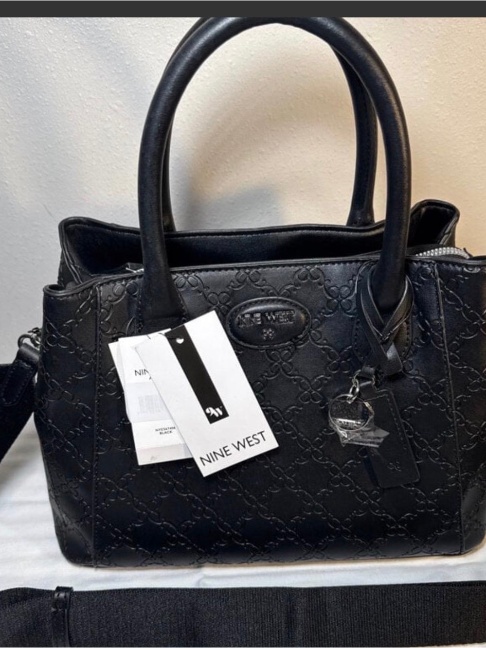 Nine West Black Embossed Satchel with Top Handles